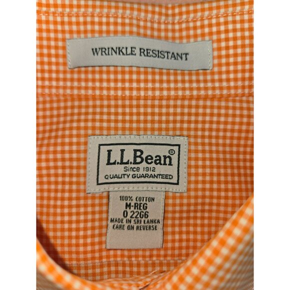 L.L. Bean Mens Wrinkle-Resistant Orange Check Dress Shirt Medium-Reg - Picture 5 of 7